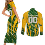 Personalised Australia Matildas Couples Matching Short Sleeve Bodycon Dress and Long Sleeve Button Shirt Abstract Line