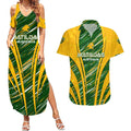 Personalised Australia Matildas Couples Matching Summer Maxi Dress and Hawaiian Shirt Abstract Line