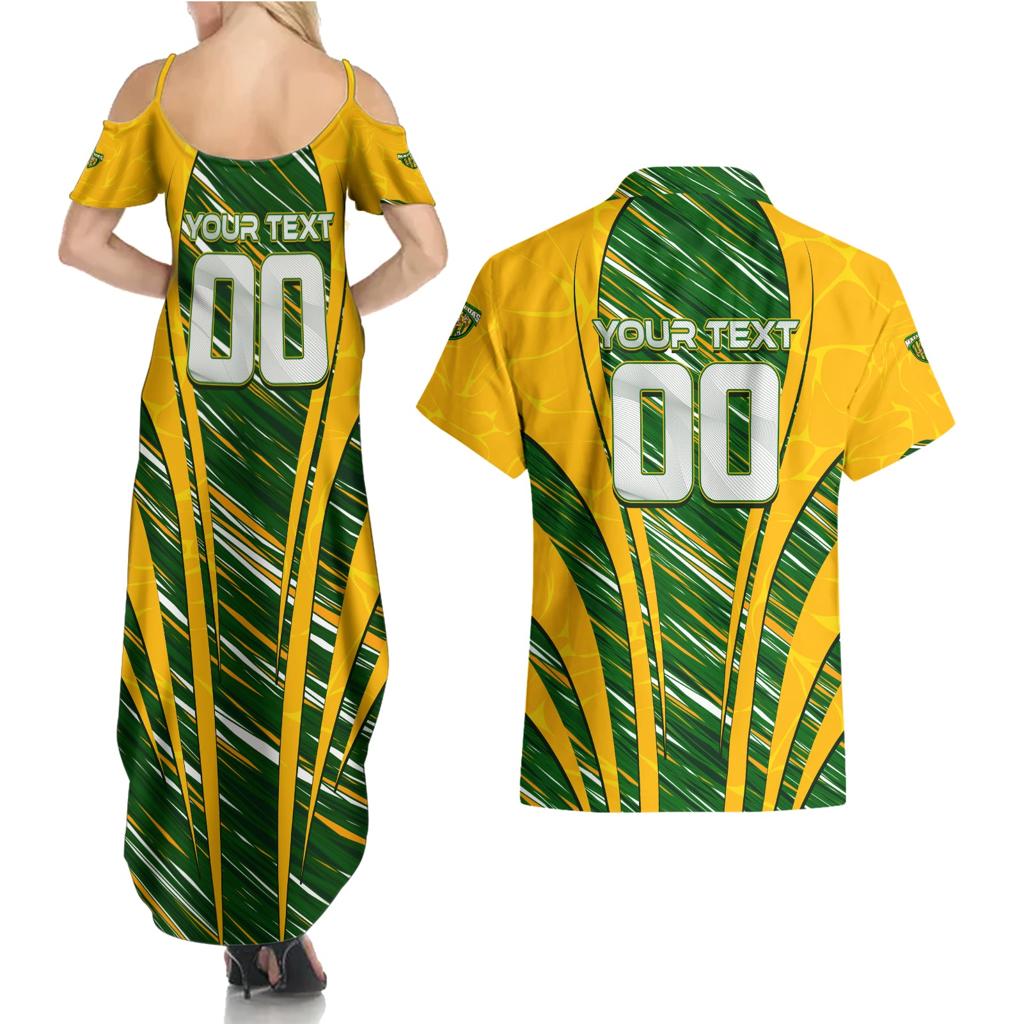 Personalised Australia Matildas Couples Matching Summer Maxi Dress and Hawaiian Shirt Abstract Line