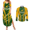Personalised Australia Matildas Couples Matching Summer Maxi Dress and Long Sleeve Button Shirt Abstract Line
