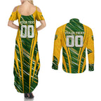 Personalised Australia Matildas Couples Matching Summer Maxi Dress and Long Sleeve Button Shirt Abstract Line