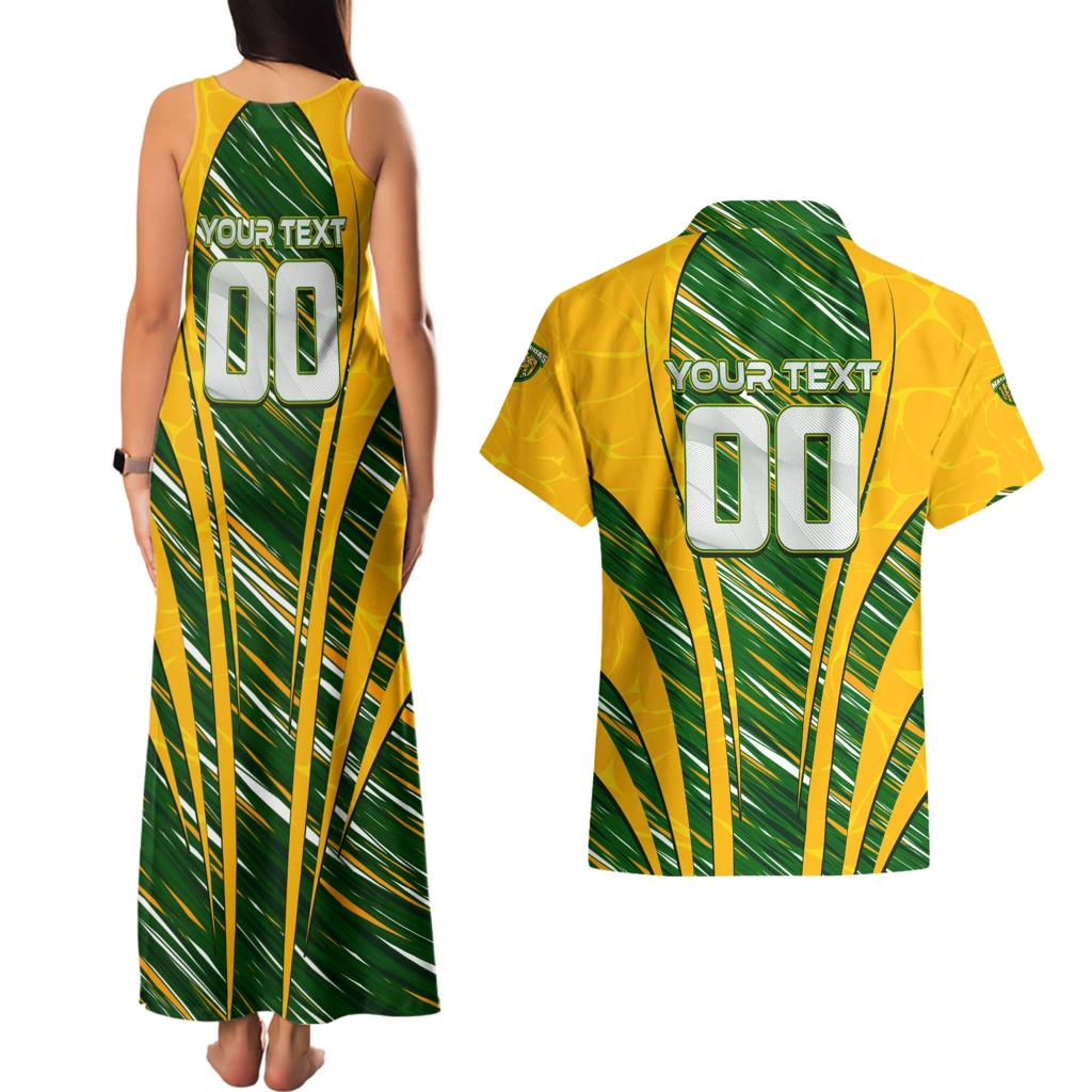 Personalised Australia Matildas Couples Matching Tank Maxi Dress and Hawaiian Shirt Abstract Line