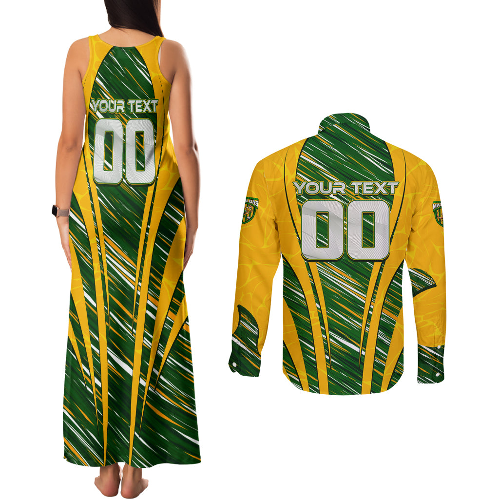 Personalised Australia Matildas Couples Matching Tank Maxi Dress and Long Sleeve Button Shirt Abstract Line
