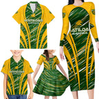 Personalised Australia Matildas Family Matching Long Sleeve Bodycon Dress and Hawaiian Shirt Abstract Line