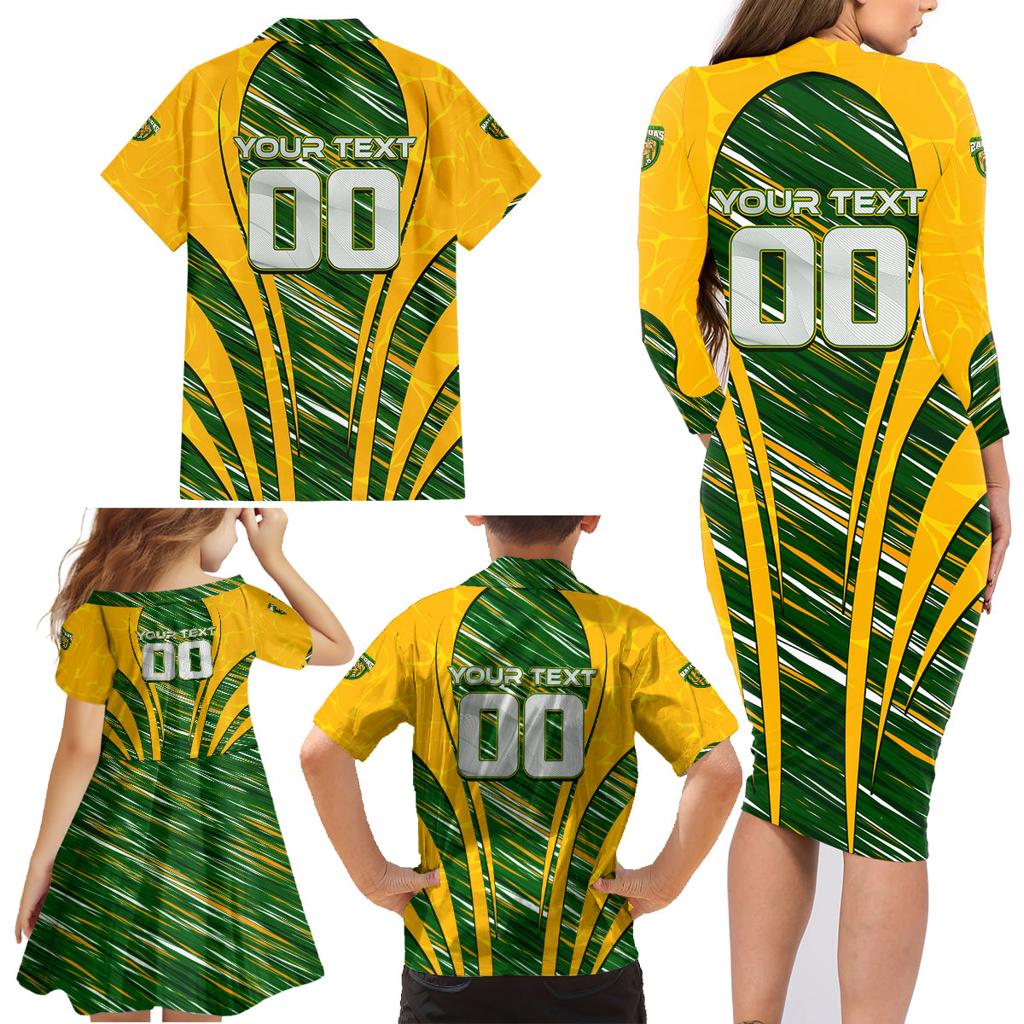Personalised Australia Matildas Family Matching Long Sleeve Bodycon Dress and Hawaiian Shirt Abstract Line