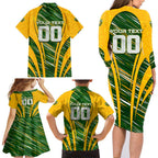 Personalised Australia Matildas Family Matching Long Sleeve Bodycon Dress and Hawaiian Shirt Abstract Line