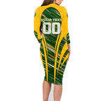 Personalised Australia Matildas Family Matching Long Sleeve Bodycon Dress and Hawaiian Shirt Abstract Line