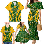Personalised Australia Matildas Family Matching Mermaid Dress and Hawaiian Shirt Abstract Line