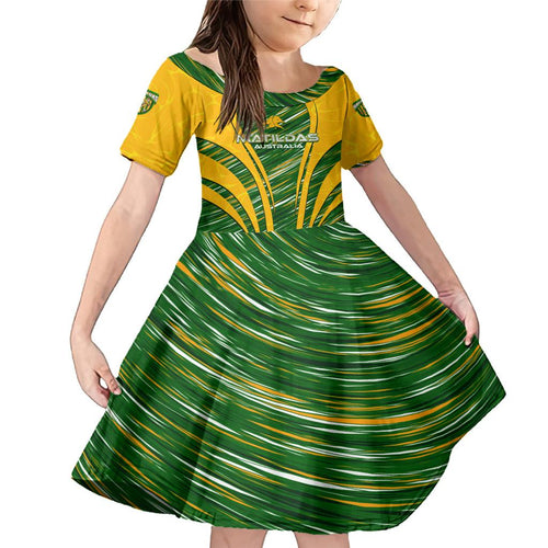 Personalised Australia Matildas Family Matching Mermaid Dress and Hawaiian Shirt Abstract Line