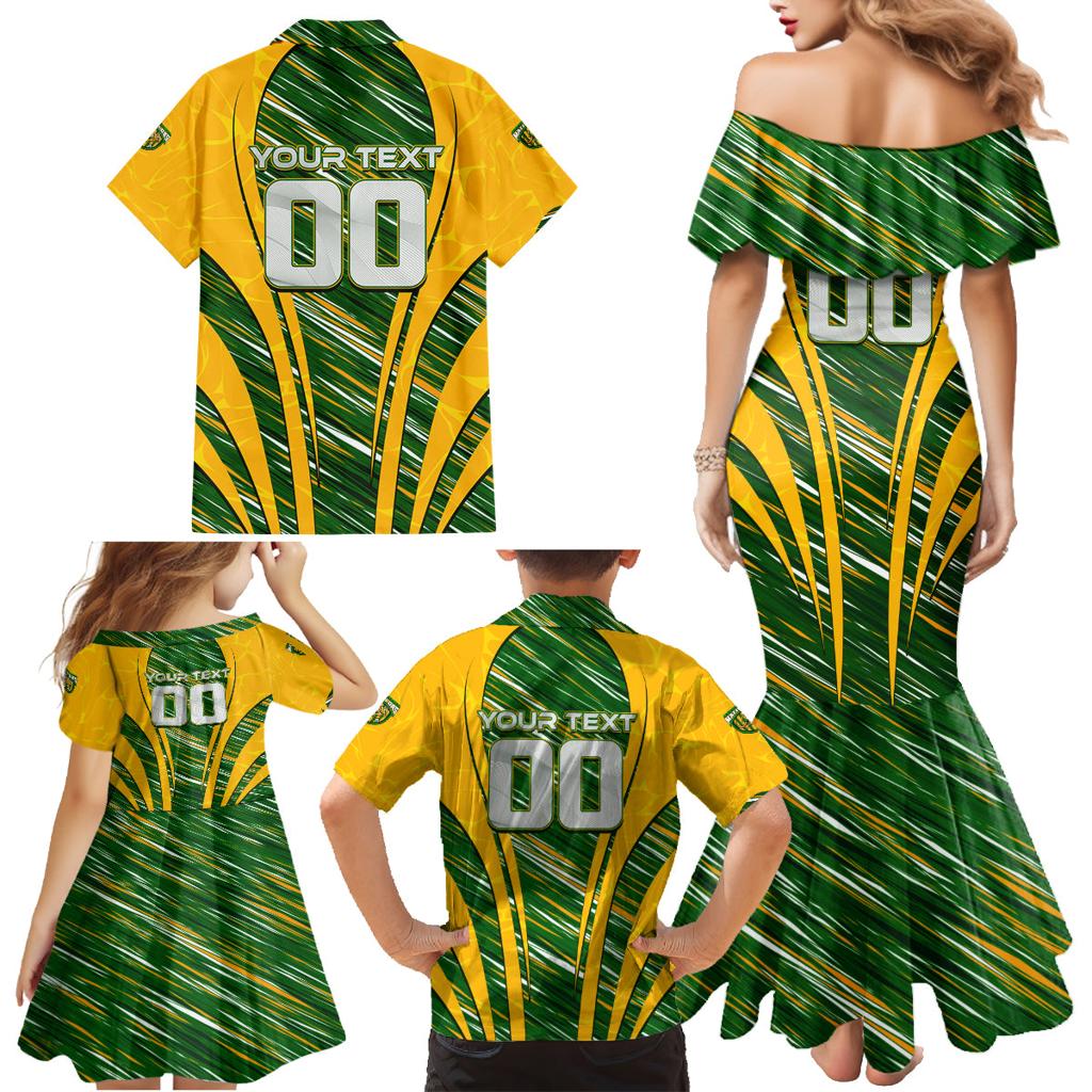 Personalised Australia Matildas Family Matching Mermaid Dress and Hawaiian Shirt Abstract Line
