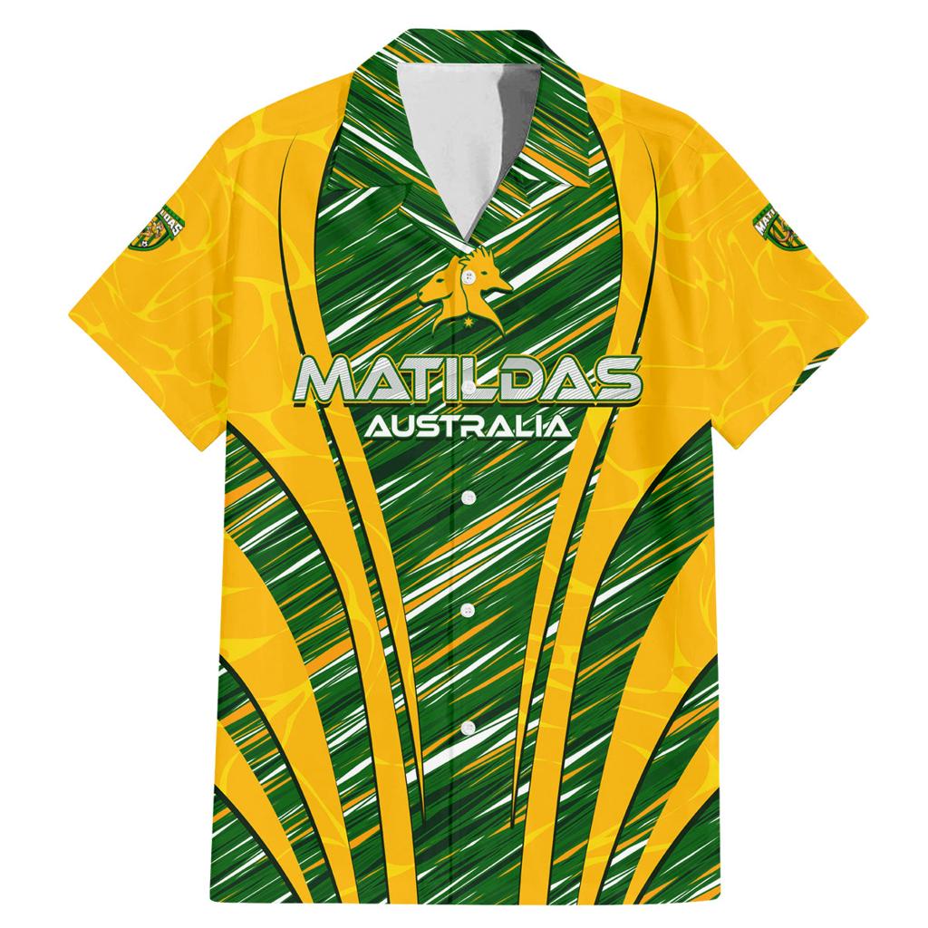 Personalised Australia Matildas Family Matching Mermaid Dress and Hawaiian Shirt Abstract Line