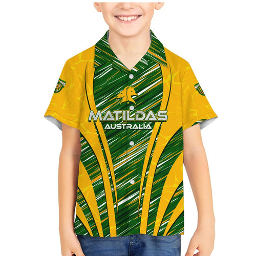 Personalised Australia Matildas Family Matching Mermaid Dress and Hawaiian Shirt Abstract Line