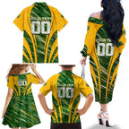 Personalised Australia Matildas Family Matching Off The Shoulder Long Sleeve Dress and Hawaiian Shirt Abstract Line