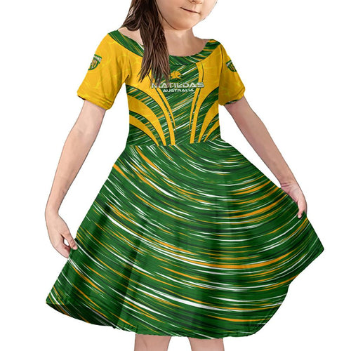 Personalised Australia Matildas Family Matching Off Shoulder Maxi Dress and Hawaiian Shirt Abstract Line