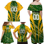 Personalised Australia Matildas Family Matching Off Shoulder Maxi Dress and Hawaiian Shirt Abstract Line
