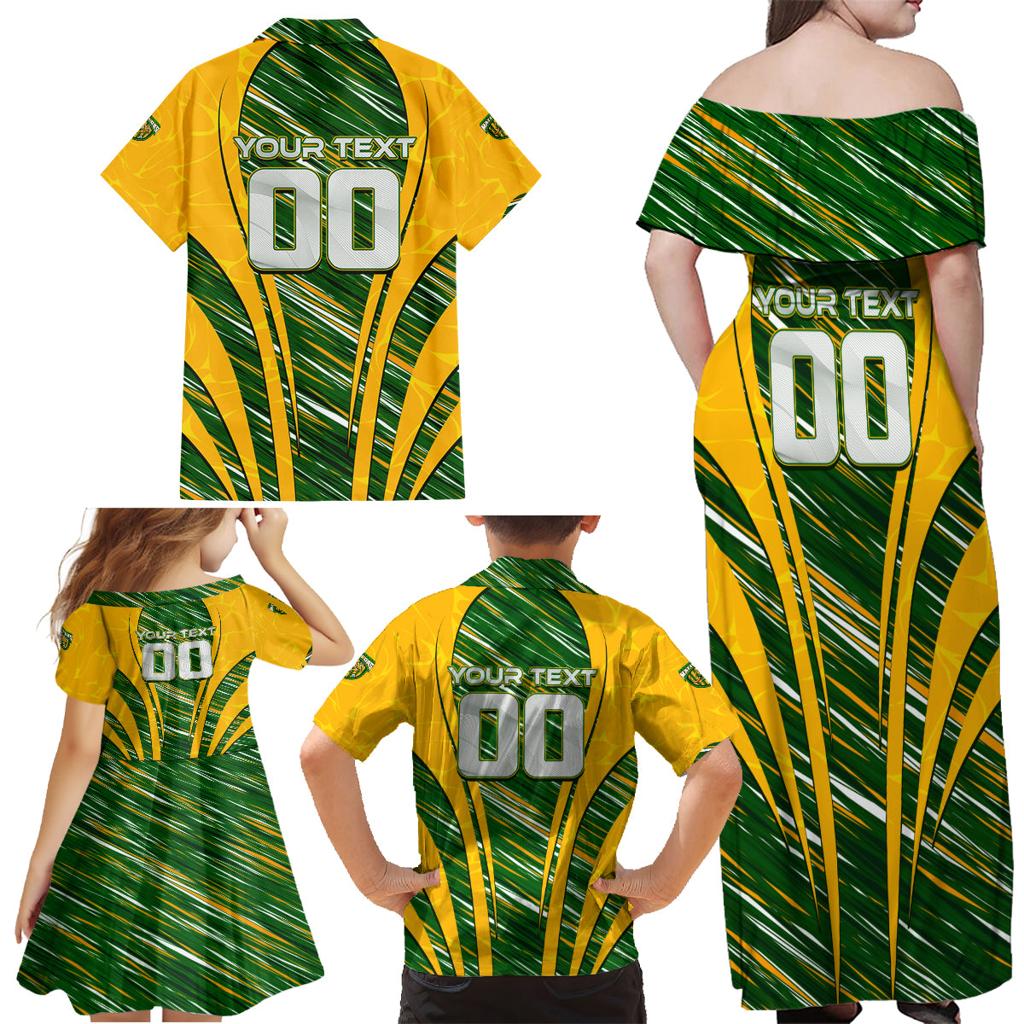 Personalised Australia Matildas Family Matching Off Shoulder Maxi Dress and Hawaiian Shirt Abstract Line