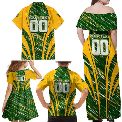 Personalised Australia Matildas Family Matching Off Shoulder Maxi Dress and Hawaiian Shirt Abstract Line