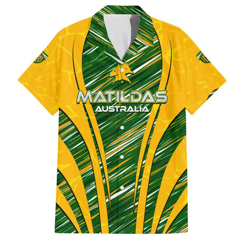 Personalised Australia Matildas Family Matching Off Shoulder Maxi Dress and Hawaiian Shirt Abstract Line