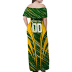 Personalised Australia Matildas Family Matching Off Shoulder Maxi Dress and Hawaiian Shirt Abstract Line