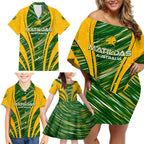 Personalised Australia Matildas Family Matching Off Shoulder Short Dress and Hawaiian Shirt Abstract Line