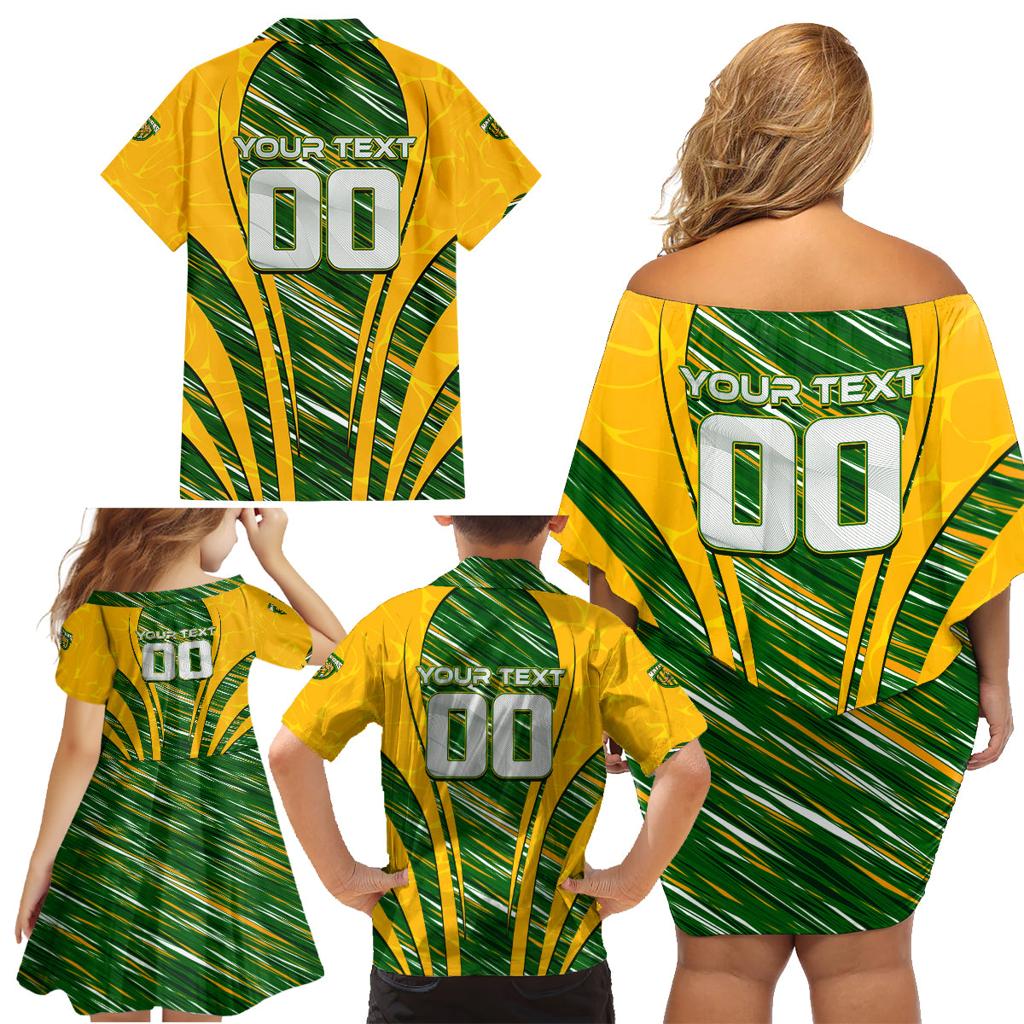 Personalised Australia Matildas Family Matching Off Shoulder Short Dress and Hawaiian Shirt Abstract Line