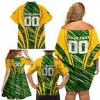 Personalised Australia Matildas Family Matching Off Shoulder Short Dress and Hawaiian Shirt Abstract Line