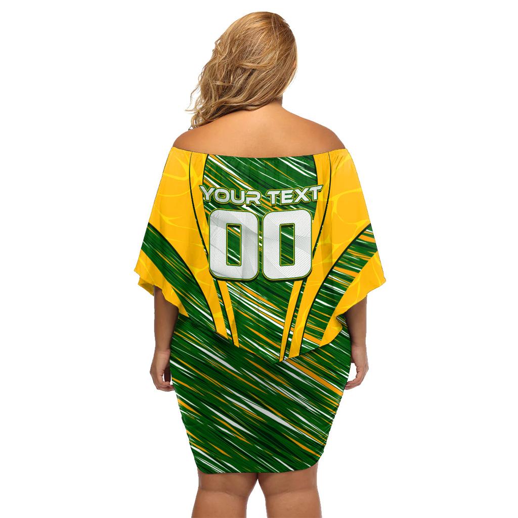 Personalised Australia Matildas Family Matching Off Shoulder Short Dress and Hawaiian Shirt Abstract Line