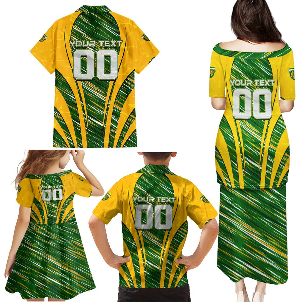 Personalised Australia Matildas Family Matching Puletasi and Hawaiian Shirt Abstract Line