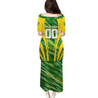 Personalised Australia Matildas Family Matching Puletasi and Hawaiian Shirt Abstract Line