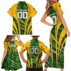 Personalised Australia Matildas Family Matching Short Sleeve Bodycon Dress and Hawaiian Shirt Abstract Line