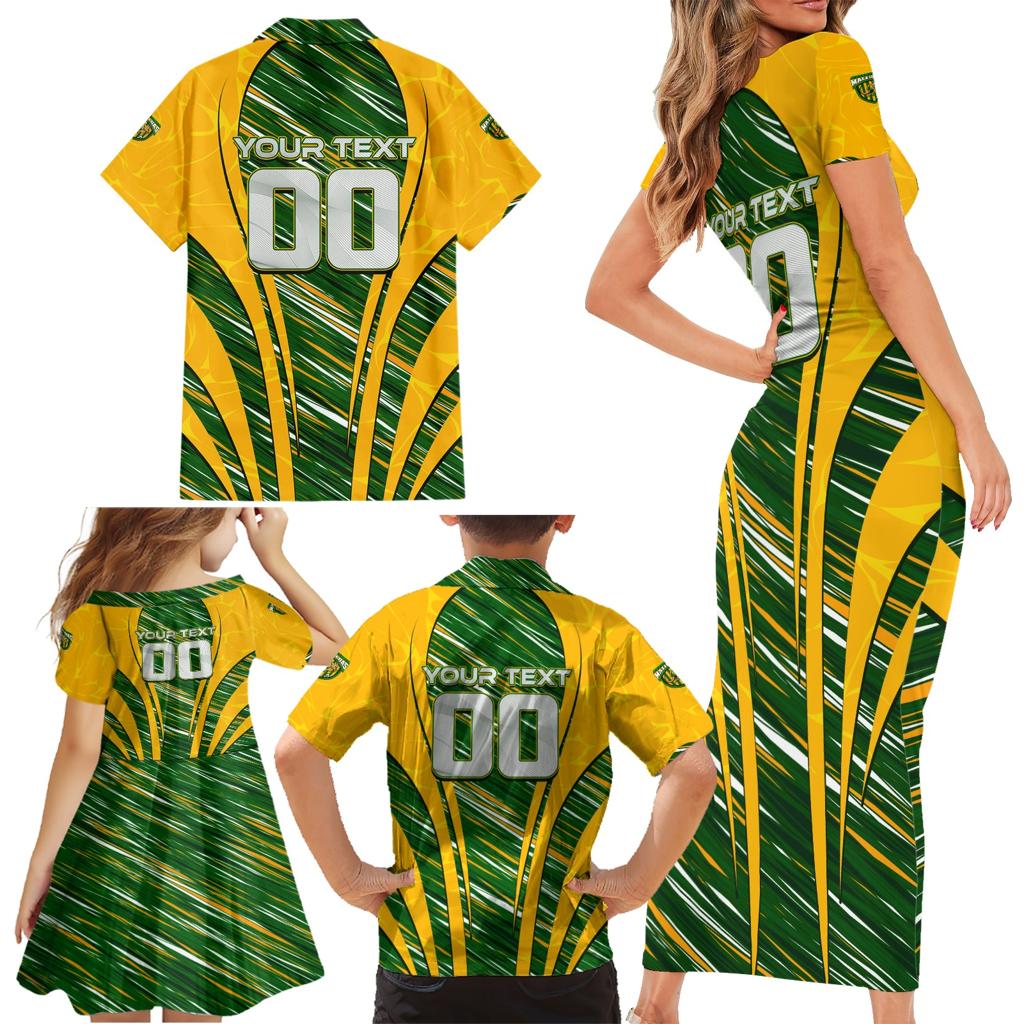 Personalised Australia Matildas Family Matching Short Sleeve Bodycon Dress and Hawaiian Shirt Abstract Line