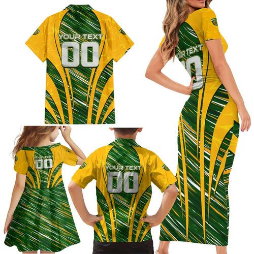 Personalised Australia Matildas Family Matching Short Sleeve Bodycon Dress and Hawaiian Shirt Abstract Line