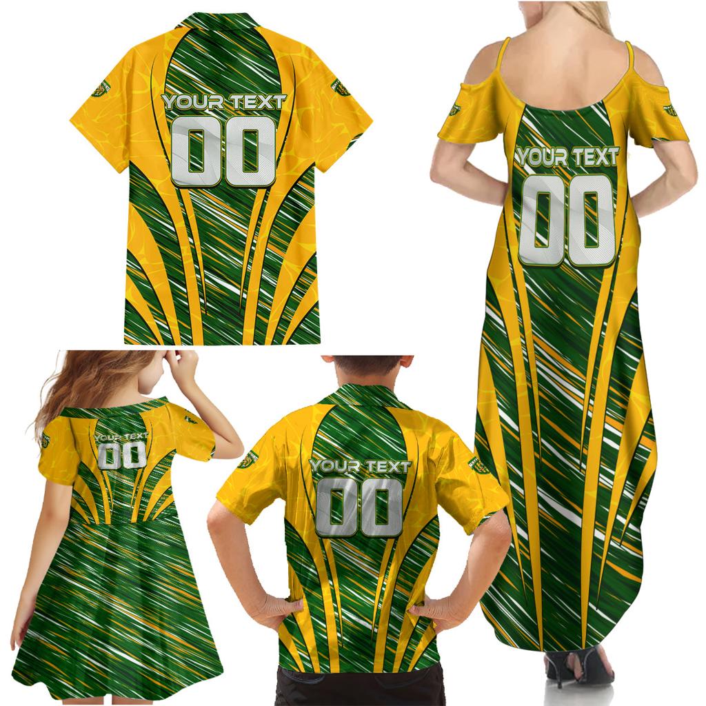 Personalised Australia Matildas Family Matching Summer Maxi Dress and Hawaiian Shirt Abstract Line