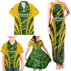 Personalised Australia Matildas Family Matching Tank Maxi Dress and Hawaiian Shirt Abstract Line