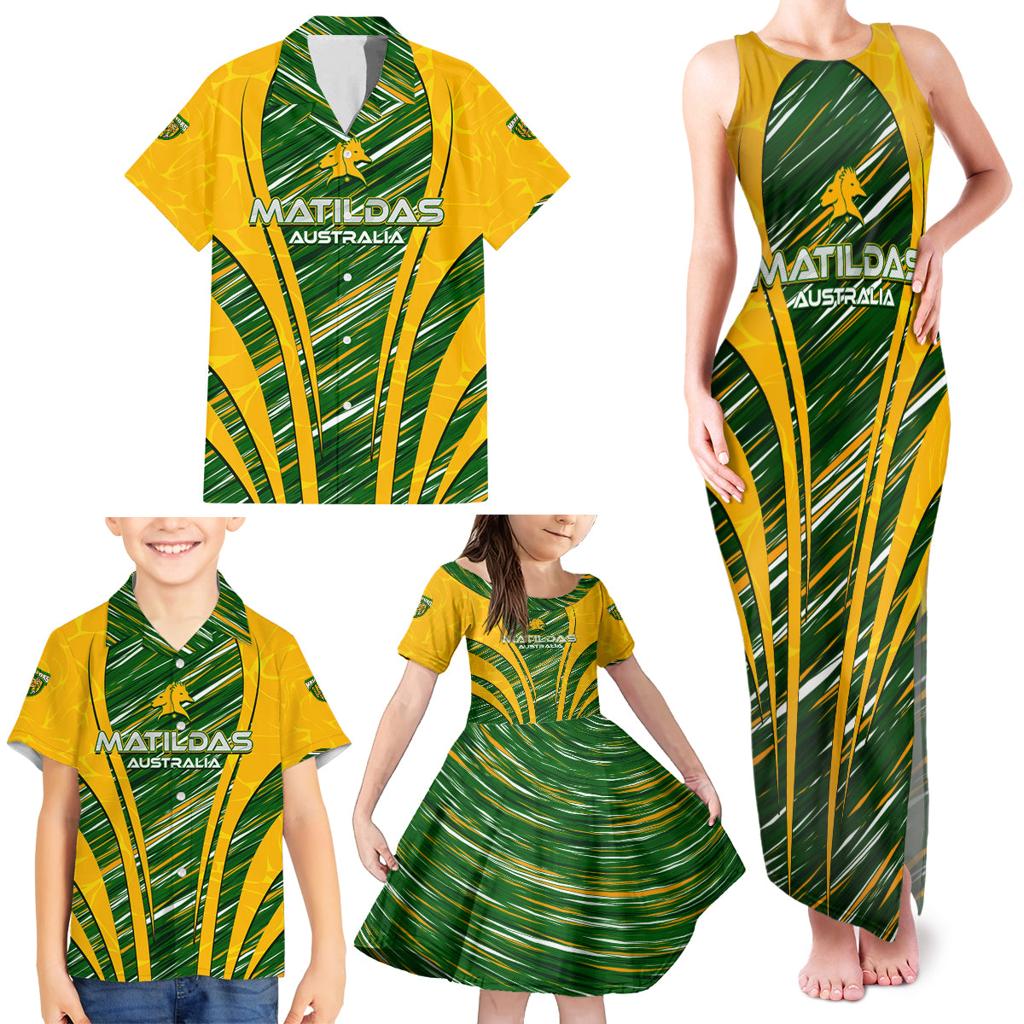 Personalised Australia Matildas Family Matching Tank Maxi Dress and Hawaiian Shirt Abstract Line