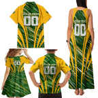 Personalised Australia Matildas Family Matching Tank Maxi Dress and Hawaiian Shirt Abstract Line