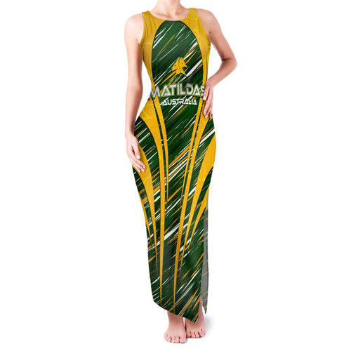 Personalised Australia Matildas Family Matching Tank Maxi Dress and Hawaiian Shirt Abstract Line