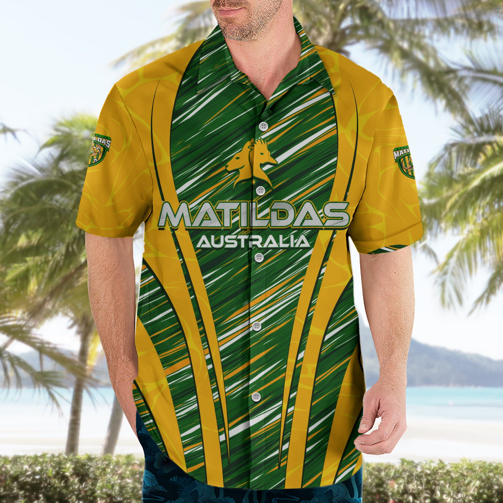 Personalised Australia Matildas Hawaiian Shirt Abstract Line