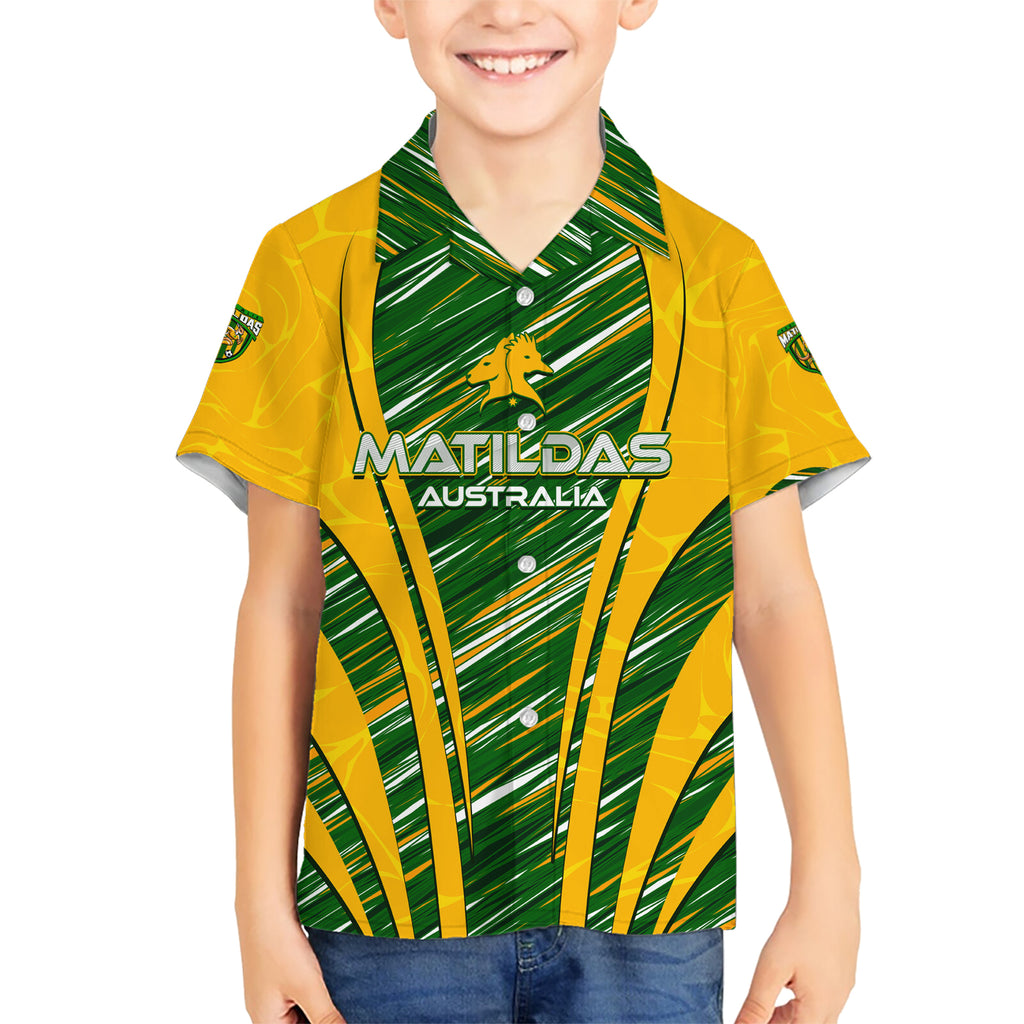Personalised Australia Matildas Kid Hawaiian Shirt Abstract Line