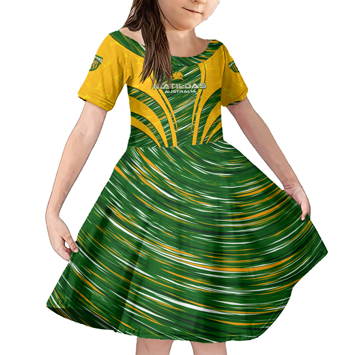 Personalised Australia Matildas Kid Short Sleeve Dress Abstract Line