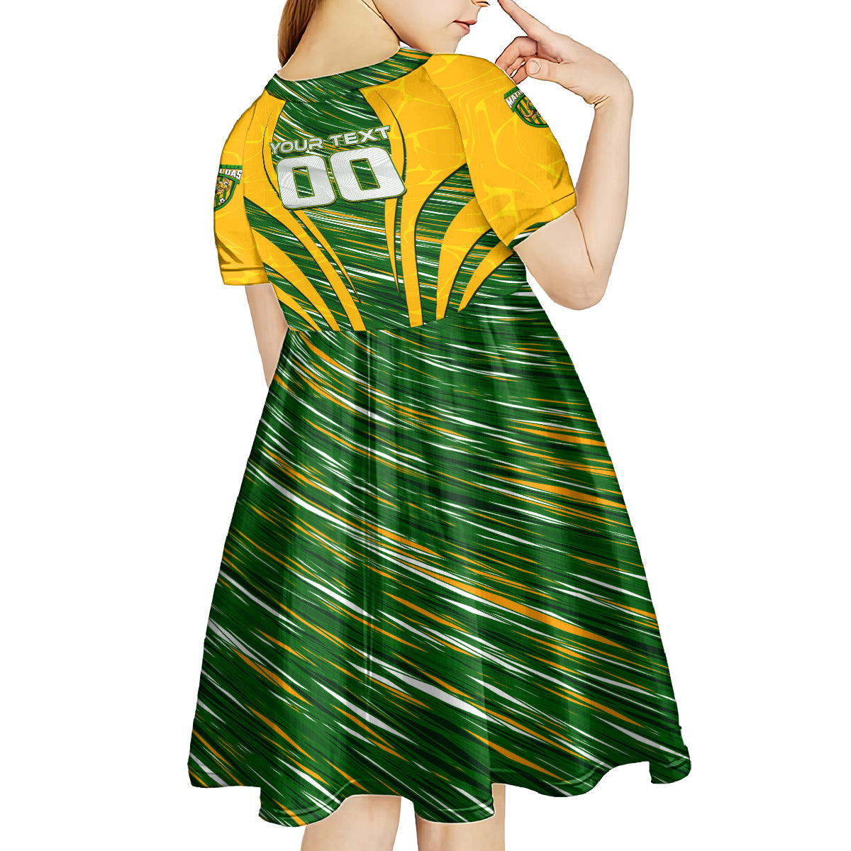 Personalised Australia Matildas Kid Short Sleeve Dress Abstract Line