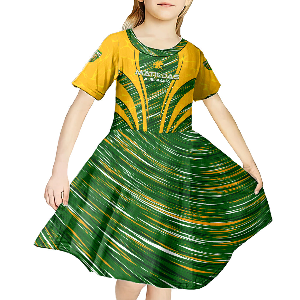 Personalised Australia Matildas Kid Short Sleeve Dress Abstract Line