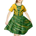 Personalised Australia Matildas Kid Short Sleeve Dress Abstract Line