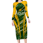 Personalised Australia Matildas Long Sleeve Bodycon Dress Abstract Line