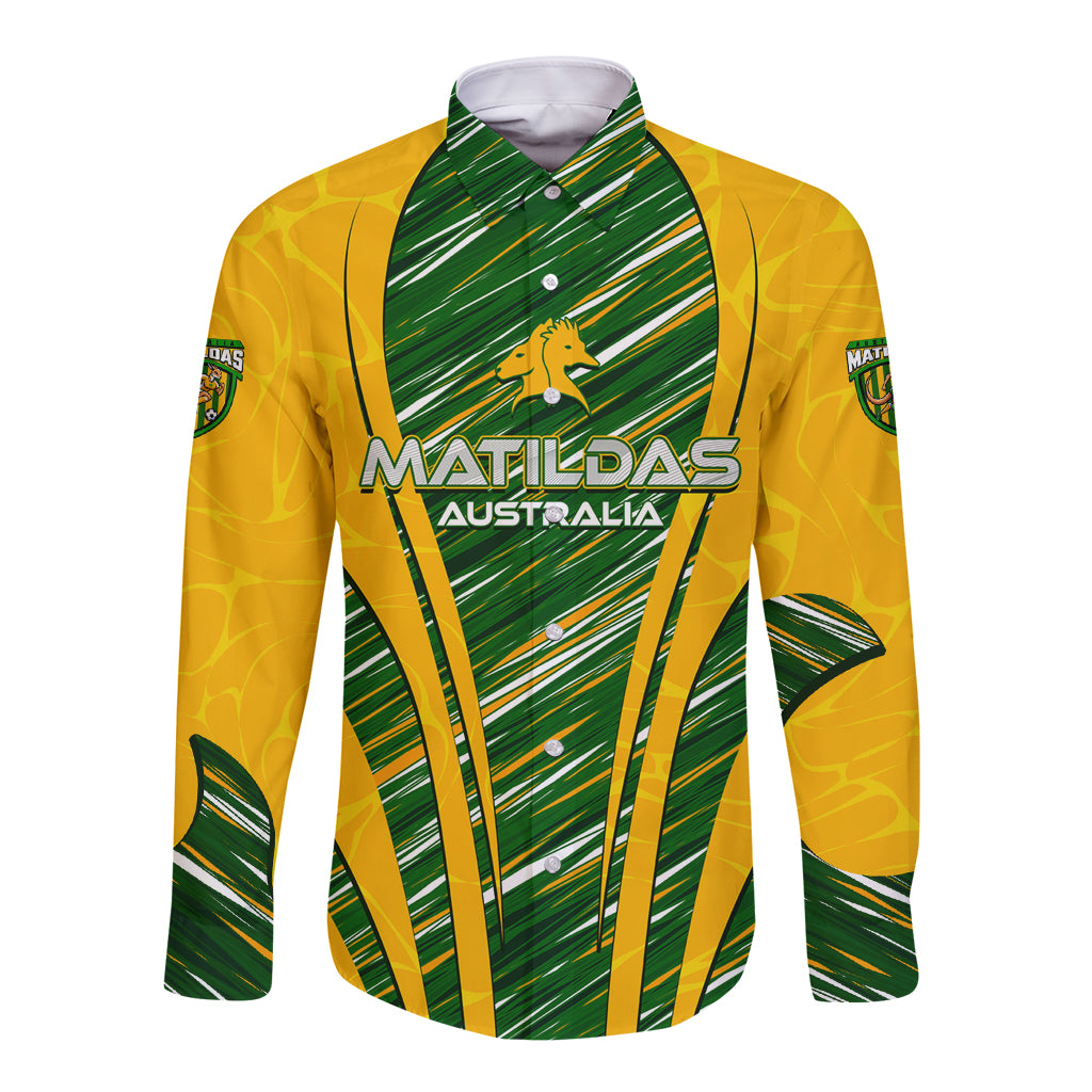 Personalised Australia Matildas Long Sleeve Button Shirt Abstract Line