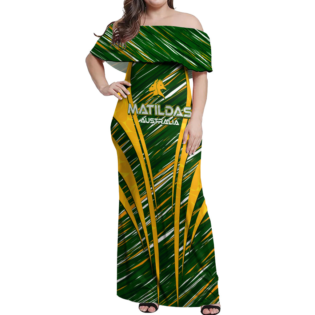 Personalised Australia Matildas Off Shoulder Maxi Dress Abstract Line