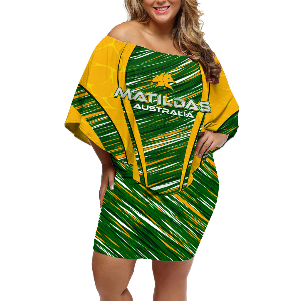 Personalised Australia Matildas Off Shoulder Short Dress Abstract Line