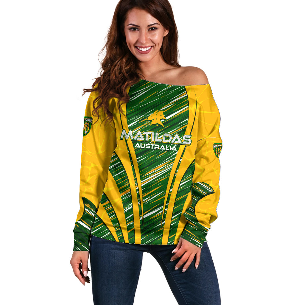Personalised Australia Matildas Off Shoulder Sweater Abstract Line