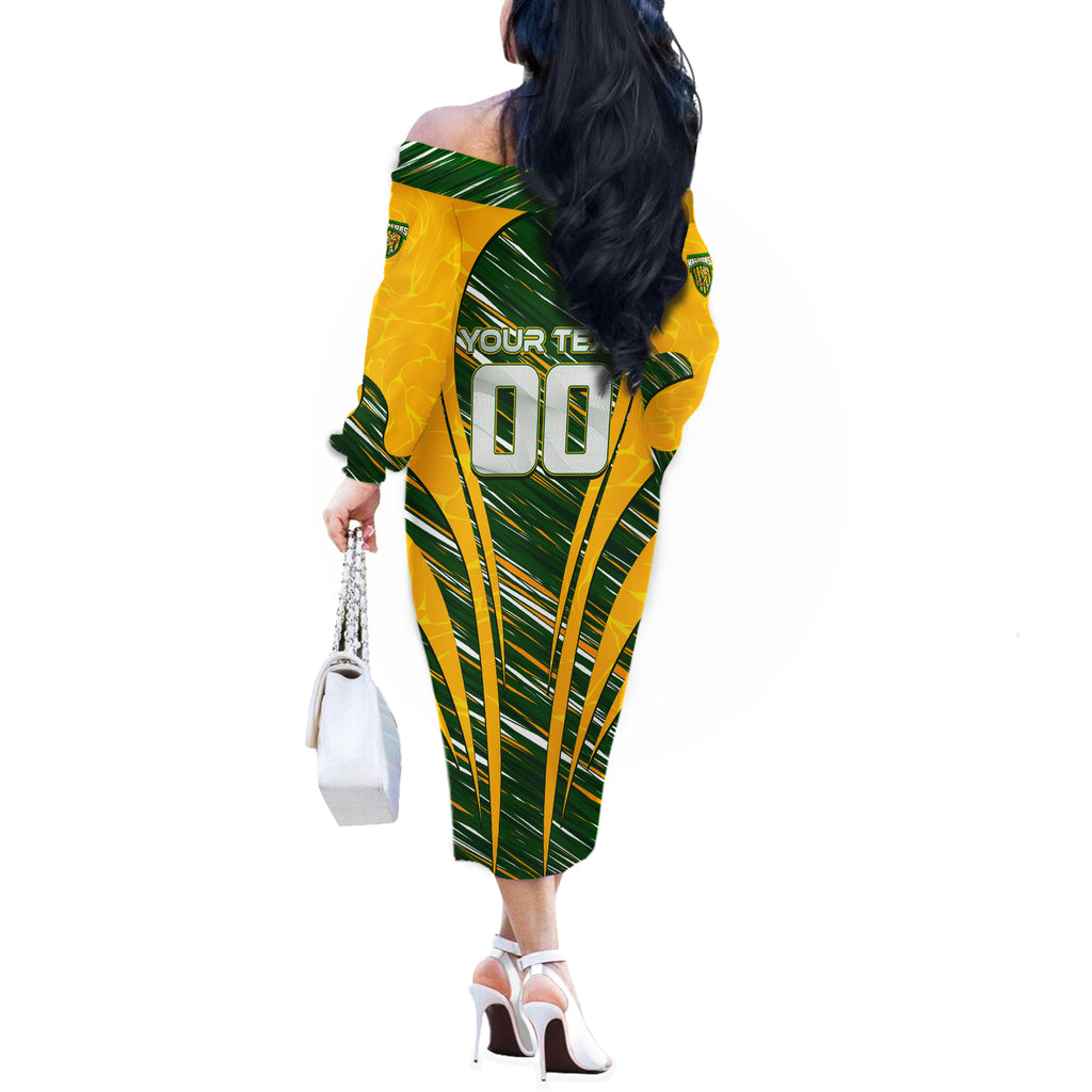 Personalised Australia Matildas Off The Shoulder Long Sleeve Dress Abstract Line