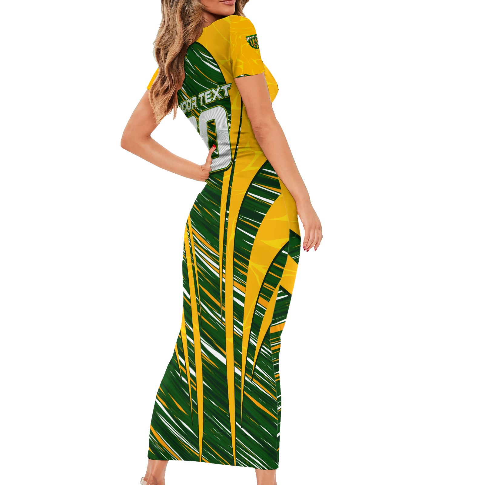 Personalised Australia Matildas Short Sleeve Bodycon Dress Abstract Line